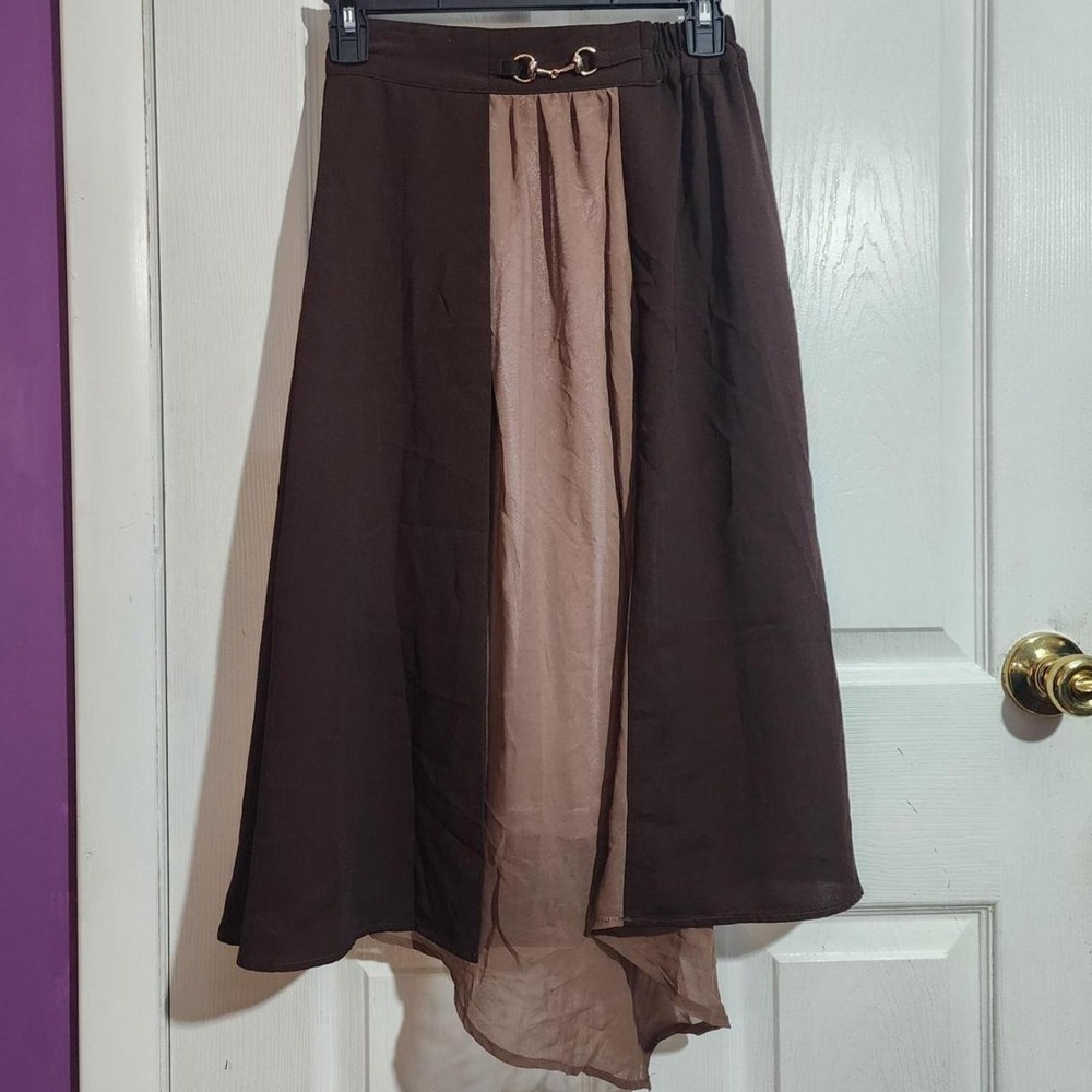 Vintage Brown Asymmetrical Midi Skirt